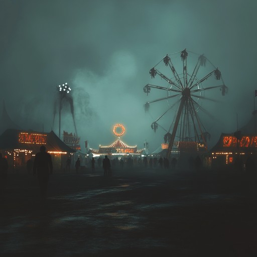 An instrumental track featuring ghostly calliope sounds and chilling percussion, evoking a mysterious and eerie atmosphere typical of a shadowy carnival. The track builds tension, inviting listeners to explore the surreal festivities.