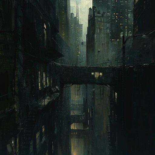 An atmospheric journey through an ominous urban labyrinth. The track is built on complex synth textures, echoing percussion, and deep basslines, conjuring the tension and mystery of navigating a shadowed cityscape. Hypnotic and eerie soundscapes paint a vivid picture of the darker corners of a sprawling metropolis, filled with uncertainty and intrigue.