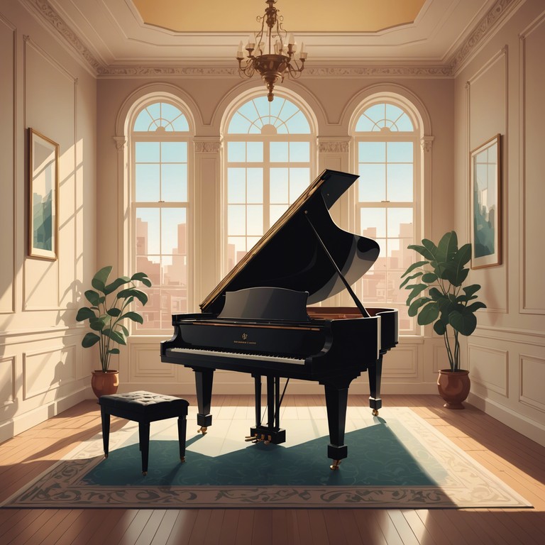 This piece captures the essence of sophistication through a classical piano arrangement that intertwines melodic grace with intricate harmonies, conjuring a powerful yet introspective emotional landscape. The composition invites the listener to a journey through time, where each note resonates with the echoes of a grandiose past and whispers of a nuanced future.