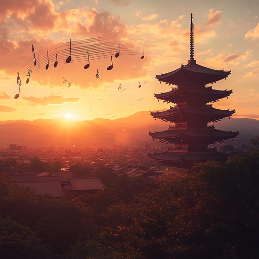 A lively instrumental combining koto melodies with electronic rhythms, creating an uplifting fusion that celebrates the dawn over kyoto.