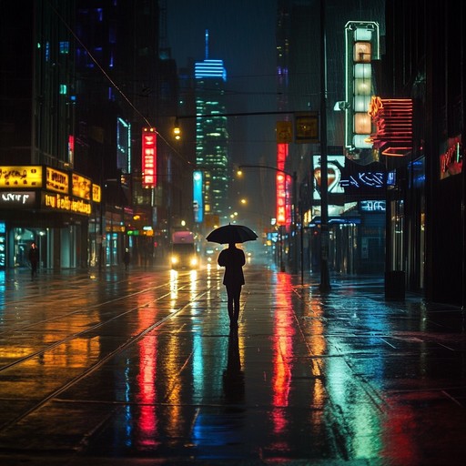 An instrumental trip hop composition that paints a somber picture of a desolate cityscape drenched in rain. The slow beats and haunting melodies evoke feelings of isolation and introspection as if wandering alone through empty streets illuminated by flickering neon signs. The fusion of downtempo rhythms and atmospheric textures creates a melancholic yet immersive experience, capturing the essence of urban solitude at night.