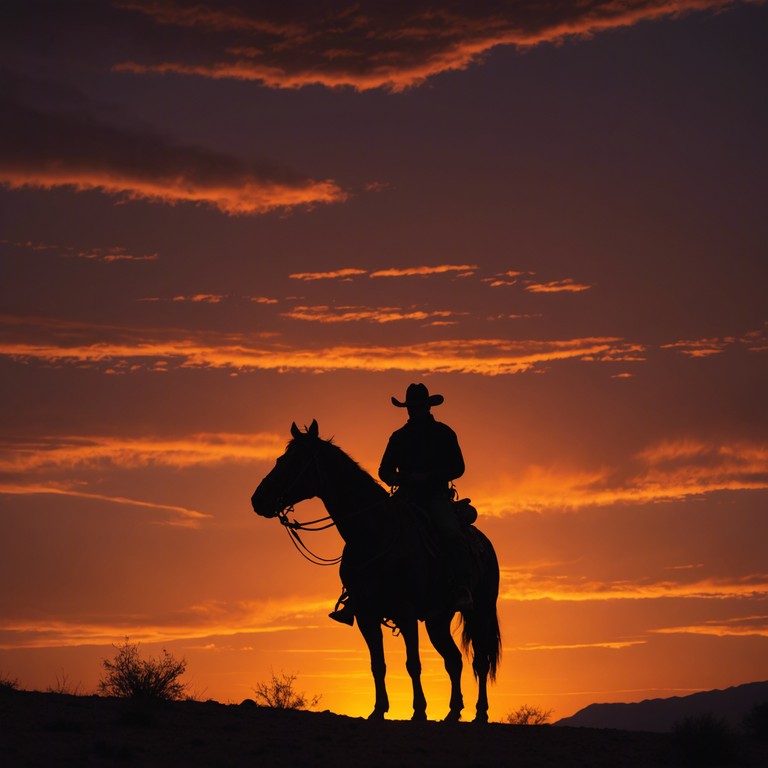 An instrumental track that captures the raw emotion and tension of an epic western showdown through powerful guitar riffs, emulating the dusty, sunbaked atmosphere of an unforgiving desert. This piece utilizes aggressive strumming and a fast tempo to bring the feeling of danger and urgency encountered in the barren wastelands.