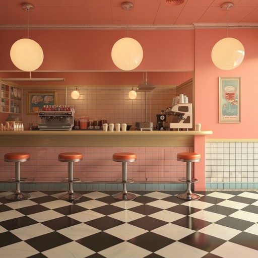 Step into a time capsule and find yourself in a bustling 1950s soda fountain, where couples share milkshakes, friends gossip over cherry cokes, and the jukebox plays the latest hits. This delightful instrumental piece perfectly captures the nostalgia and charm of the era with its lively tempo, catchy melodies, and classic instrumentation.