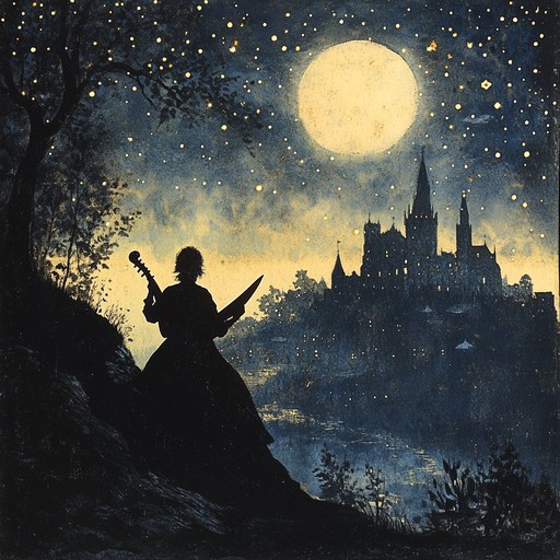 This instrumental song evokes the romance of the medieval era, featuring delicate lute strumming and gentle flute melodies that blend seamlessly to create an enchanting serenade. Perfect for a courtly dance or a quiet evening by the fire.