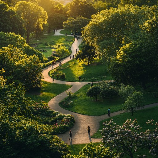 This piece captures the essence of a carefree summer afternoon with soft, flowing melodies and gentle harmonies, evoking the feeling of a leisurely stroll through a sunlit park. The music's calm and serene nature invites the listener to unwind and find joy in the simplicity of a beautiful day.