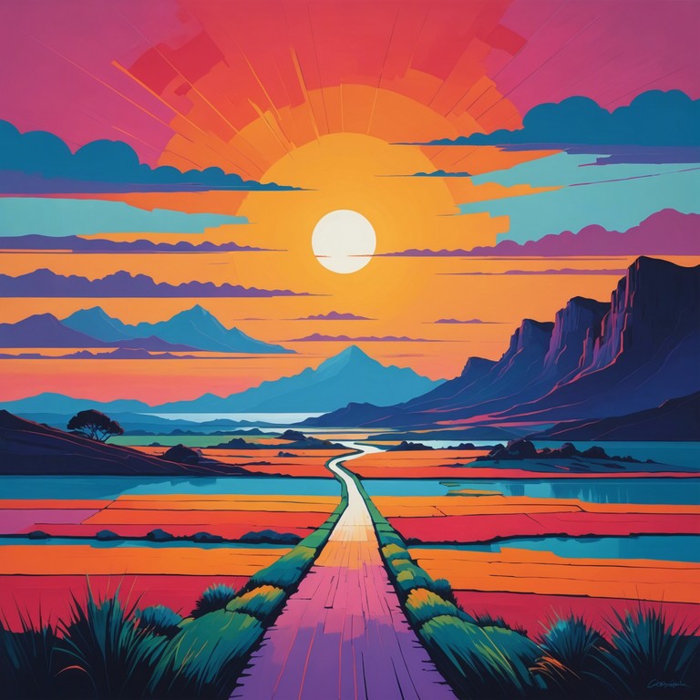 In this piece, the listener will experience a sonic canvas painted with the vivid, swirling colors of a psychedelic sunrise combined with upbeat, joyful rhythms. The music will lead listeners through moments of high elation and groovy transcendence, perfect for lifting spirits and awakening the imagination.