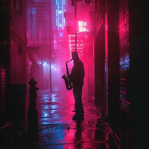 Immerse yourself in the haunting smooth jazz that evokes a mysterious city at night, with ethereal saxophone floating over a dark urban backdrop.