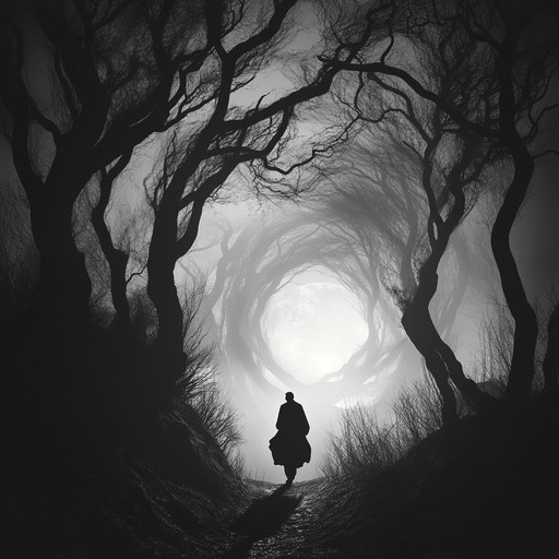 A suspenseful instrumental piece blending dark folk elements, creating an atmosphere of mystery and unease as if walking through a haunted forest at night.