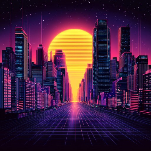 A boldly dynamic track featuring powerful synths, retro drum patterns, and driving basslines. Perfect for evoking 1980s neon soaked cityscapes and futuristic cyber adventures. The high energy melodies and punchy rhythms create an atmosphere of excitement and intensity.