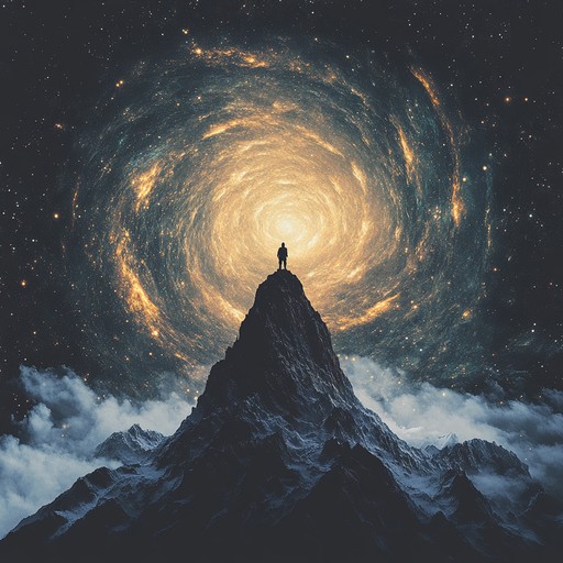 An instrumental track blending heavy metal riffs with ethereal soundscapes, featuring soaring guitar solos, atmospheric synths, and powerful drums creating a sense of celestial journey beyond reality.