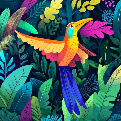 An energetic fusion of 70s disco beats and lively jungle percussion, this track transports listeners to a tropical paradise busting with rhythm and life