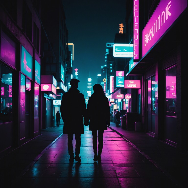 A track that embodies the electric pulses of a city at night, mirroring the heartbeat of young love amid glowing neon lights and gentle electronic waves. The music delves into the essence of a blossoming relationship, characterized by pulsating rhythms that blend seamlessly with lush synths, capturing the intimate yet expansive nature of love.