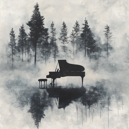 A minimalist piano piece enveloped by ambient sounds, invoking feelings of melancholy and enigma, as if lost in a misty dreamscape