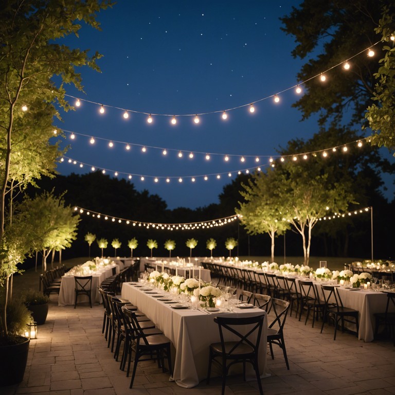 As the moon ascends, its light bathes the dancers in a silver glow, enhancing the pulsating ambient house rhythms. This scene is not just about dancing but about elegance and social connections, wrapped in a musical style that emphasizes ambiance and mood over high energy