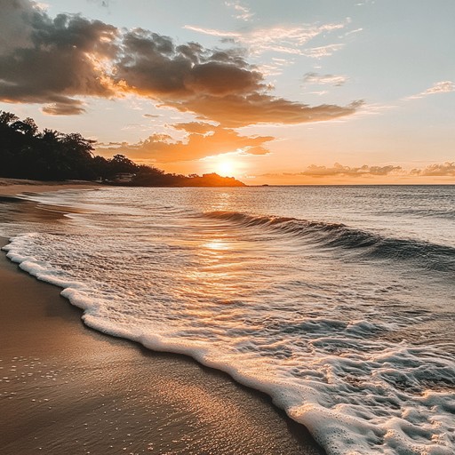 Create a serene ambiance with gentle guitar strums and the soft sounds of ocean waves in the background. This piece captures the tranquility of a beachside vacation during sunset, evoking images of golden skies, gentle breezes, and a peaceful getaway. Ideal for soothing background music or a calming holiday soundtrack