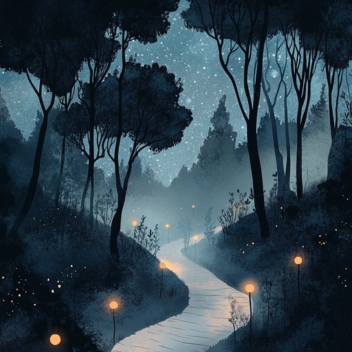 An instrumental nursery rhyme blending haunting melodies with mysterious undertones, evoking the feeling of wandering through an enchanted shadowy woodland under starlight