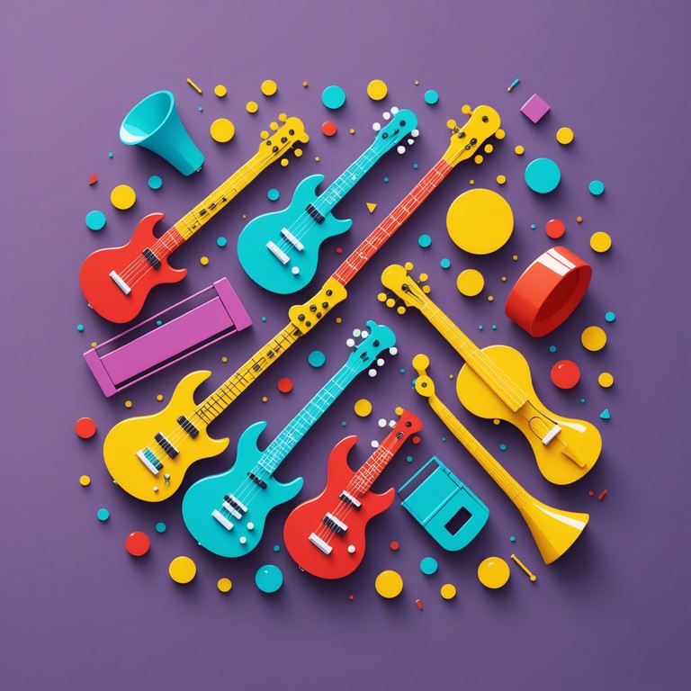 A vibrant and playful composition that blends the nostalgic sounds of toy instruments with modern electronic music, creating a lively and whimsical soundscape that evokes a parade of colorful, animated pixels.