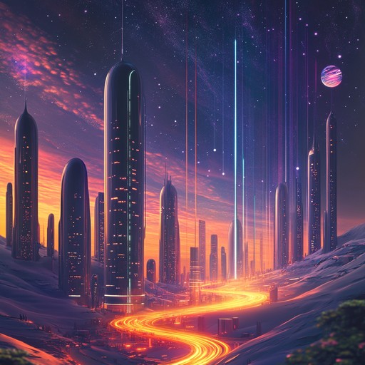 Experience a hypnotic voyage through an ambient space realm with serene, futuristic synthesizer sounds, enveloping you in a tranquil cosmic soundscape.