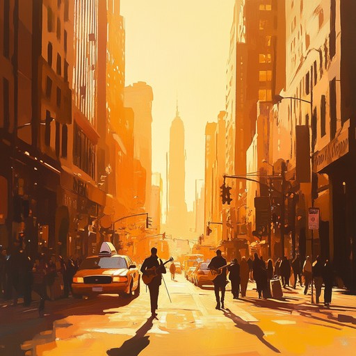 An energetic mix of spirited jazz and soulful rhythms, driving the listener through a vibrant cityscape. Intense saxophone solos weave through funky basslines and spirited piano riffs, all punctuated by crisp and dynamic brass sections, creating an irresistible groove.