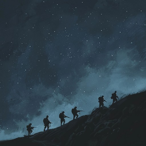 This instrumental composition creates a mystical atmosphere of a night time military procession. The snare drum leads with steady, disciplined beats while eerie harmonies and atmospheric effects surround the march. The result is a track teeming with suspense and an otherworldly sense of duty, perfect for underscoring scenes of covert operations or historical military narratives.
