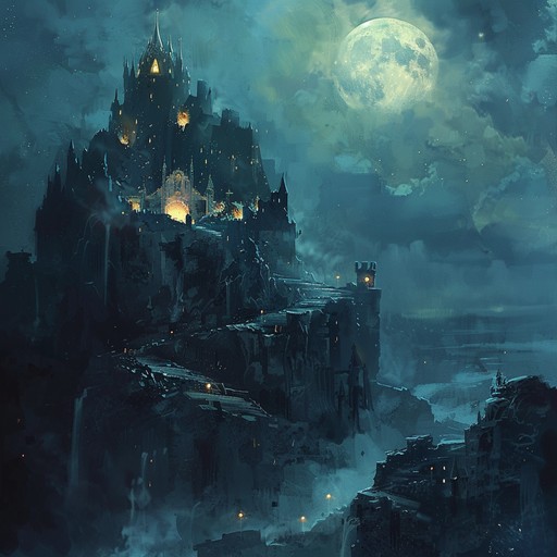 This composition features dark ambiance layered with haunting and shimmering textures. Deep, grounding basslines contrast with twinkling synths to create an atmosphere where shadows dance with light, evoking a mysterious, gothic nightscape.