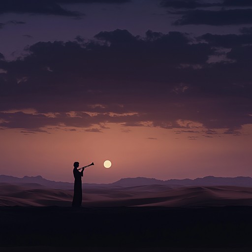 In this track, the haunting sound of the flute captures the essence of a vast desert under a starlit sky, echoing the solitude and mystery that the night brings. This music seeks to transport the listener into a serene yet surreal landscape, where each note resonates like a whispering wind over sand dunes.