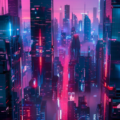 Embark on a majestic cyberpunk voyage, with sweeping electronic melodies and layers of arpeggiated synths. Evoking a sense of grandeur amidst neon lights, the track builds through dramatic dynamics and soaring harmonics, transporting the listener to a bustling, high tech city bathed in electric colors.