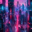 a futuristic journey through glowing urban landscapes, powerful and grand.