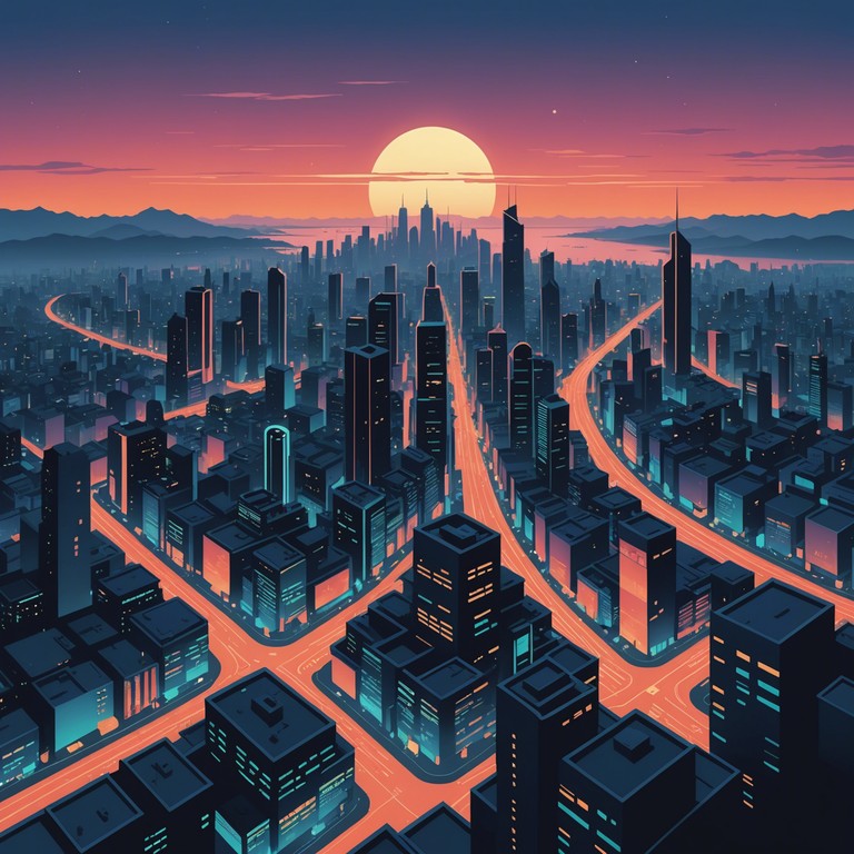 Embrace a high energy soundscape indicative of a bustling cyberpunk metropolis, where synthesized melodies create a relentless pulse that embodies the spirit of a technological future.