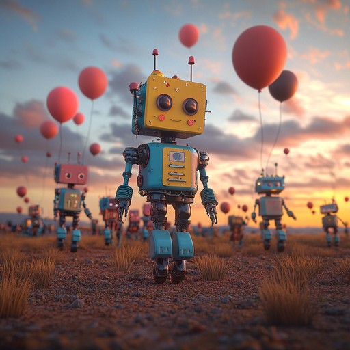 Experience a joyful parade of quirky, optimistic robots with playful synthetic brass melodies and catchy hooks. Perfect for bringing a smile to your face and lifting your spirits