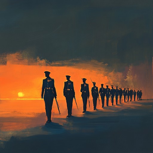 A distinguished ceremonial march infused with delicate, elegant themes, blending military precision with a serene twilight ambiance. The piece resonates with honor, grace, and refined orchestration, as if a regiment marches under a dying sun.