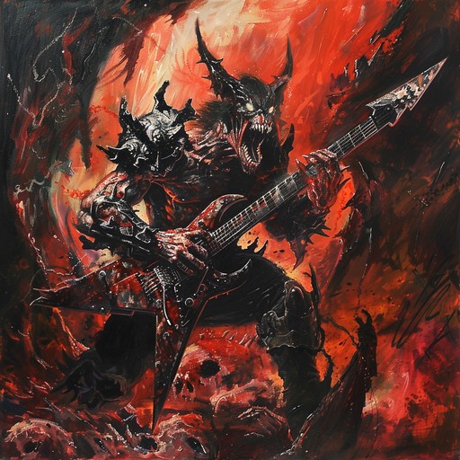 A blistering and unforgiving death metal instrumental track featuring lightning-fast guitar shredding, pummeling blast beats, and demonic growls. The song is an all-out assault on the senses, with a focus on raw aggression and technical prowess.