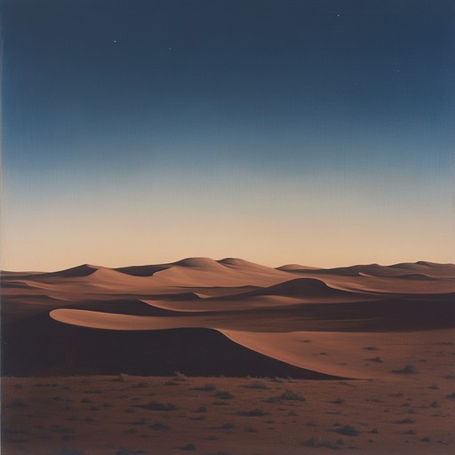 As the sun descends behind the endless dunes, the quiet whispers of an oud begin to blend with the cooling desert winds, crafting an intimate connection between nature's expanse and human expression. The piece awakens an evocative narrative, filled with the rustle of sand and ancient tales whispered among the shifting dunes.