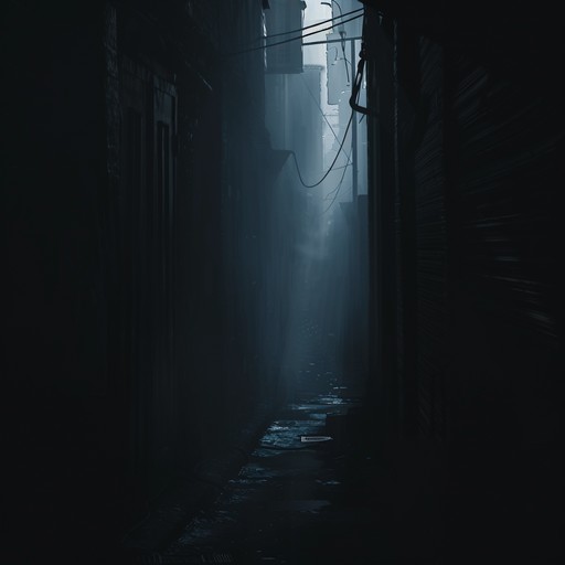 A dark, atmospheric composition using deep, distorted guitar tones and haunting synths to create a moody, immersive experience. The track evokes sensations of lurking in dark alleyways, moonlit nights, and a palpable feeling of unease and suspense