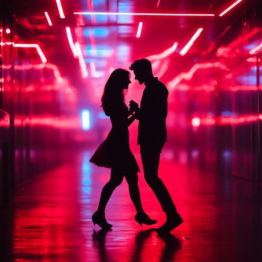 An instrumental dance rock song featuring sultry guitar melodies and a pulsating rhythm section, evoking the allure of a midnight rendezvous in a vibrant cityscape.