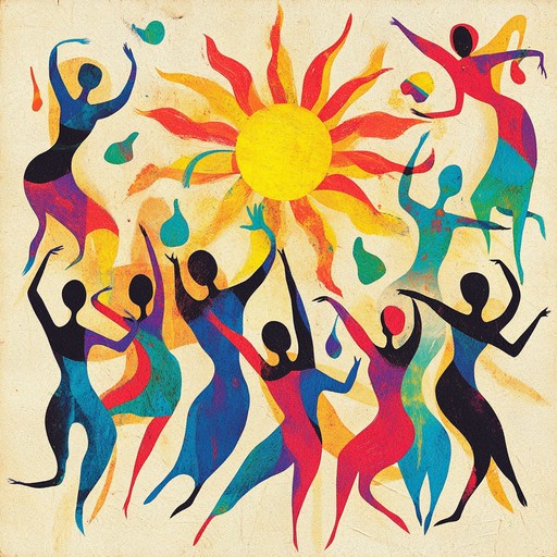 An exhilarating instrumental track that fuses rhythmic elements from around the world, combining pulsating drums, vibrant strings, and airy flutes to create a celebration of unity and joy. The song progresses through various cultural motifs, seamlessly blending them into a euphoric musical experience that uplifts the listener's spirit.