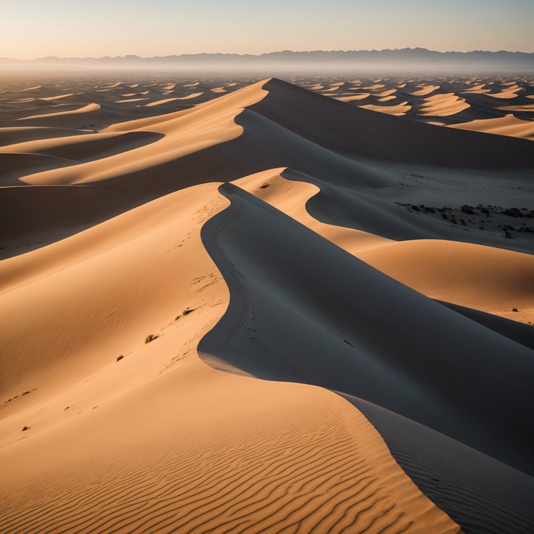 An instrumental composition featuring the oud, embracing the peaceful, reflective serenity of dawn in a vast desert. The piece mirrors the first soft rays of sun that illuminate the sand dunes, creating a meditative and inspiring atmosphere.