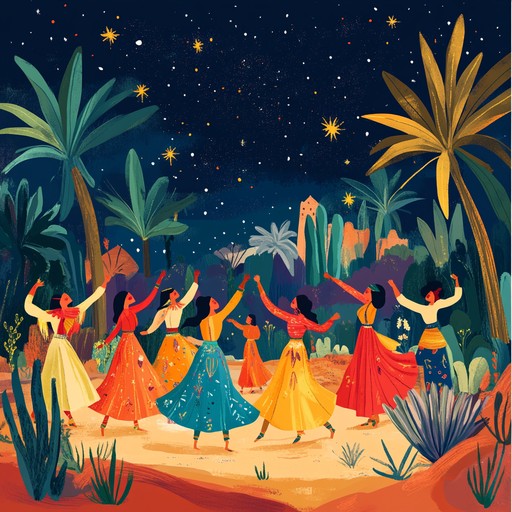 A lively instrumental piece blending traditional middle eastern rhythms with festive melodies, evoking the joy and vibrancy of celebrations in the desert.