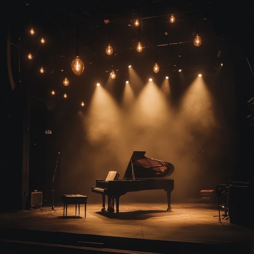 A calming instrumental piece that blends relaxing melodies with the mysterious allure of dark cabaret, evoking images of a quiet night at an old world theatre.