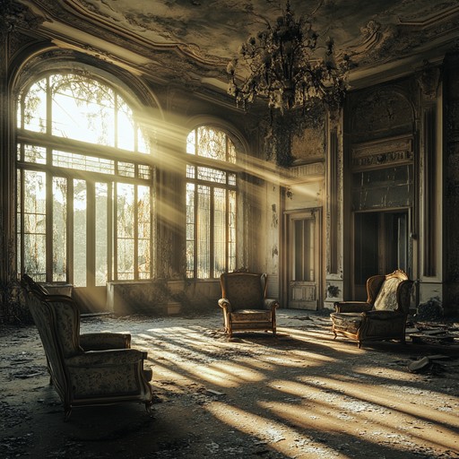 In a vast empty mansion, echoes of a piano tell stories of past elegance now lost to time. Each note reverberates through deserted hallways, carrying the weight of memories and silence.