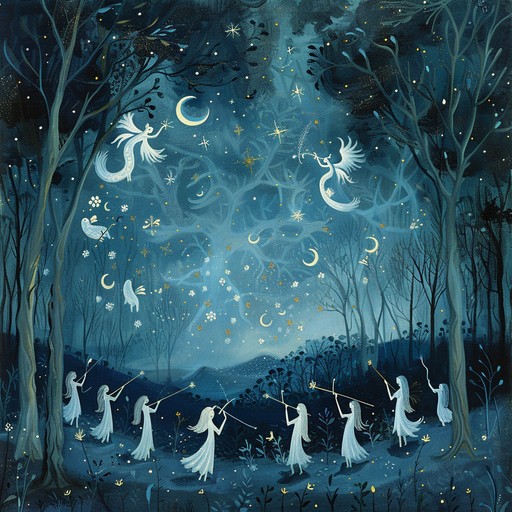 An enchanting nursery rhyme melded with serene forest sounds and soft chimes, creating a magical and calming experience for bedtime. It transports young listeners to a woodland realm, where creatures serenade them to sleep.