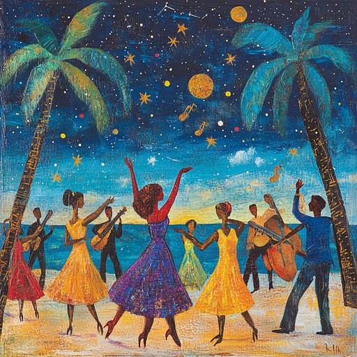 A lively instrumental blending afro cuban percussion and melodies, capturing the essence of a festive night where rhythmic drums and spirited horns invite listeners to dance beneath the starlit caribbean sky.