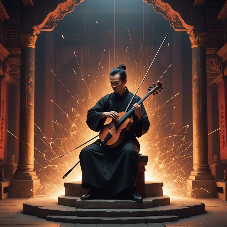 Imagine a scene where ancient warriors are revived in today's chaotic world, their battle cries echoed through the strings of the erhu mixed with relentless electronic rhythms.