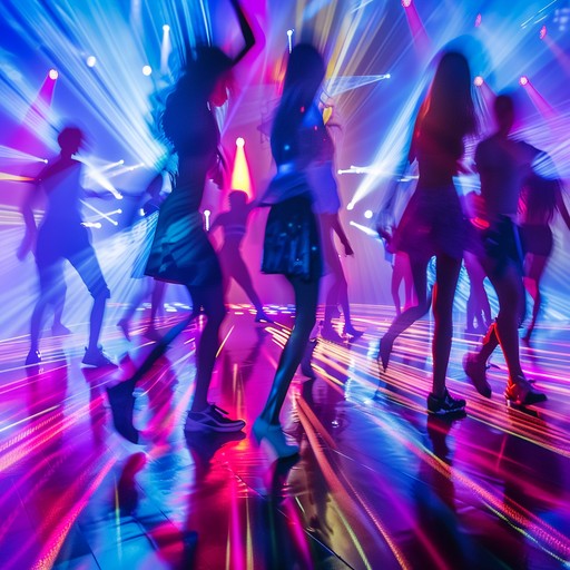 A high energy dancepop track featuring bright synths and erratic electronic bursts that create a sense of night time euphoria, perfect for high energy parties and dynamic scenes.