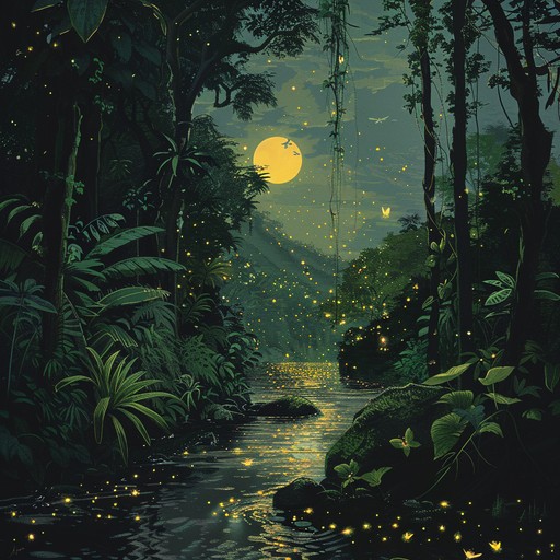 Immerse yourself in a dreamy lullaby that transports you to a serene moonlit jungle. The gentle strumming of a kora creates a soothing, exotic atmosphere, complemented by ambient jungle sounds that lull you into peaceful slumber. This piece evokes a mystical and tranquil ambiance, perfect for unwinding and relaxation.