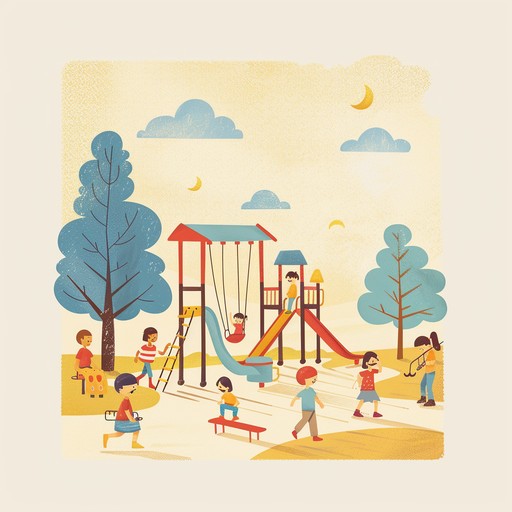 A lively tune filled with bouncy, bright melodies capturing the essence of children playing joyfully in a sunny playground. The music should evoke images of laughter, swings, slides, and carefree happiness, with a rhythmic and engaging arrangement that keeps young listeners entertained and smiling.