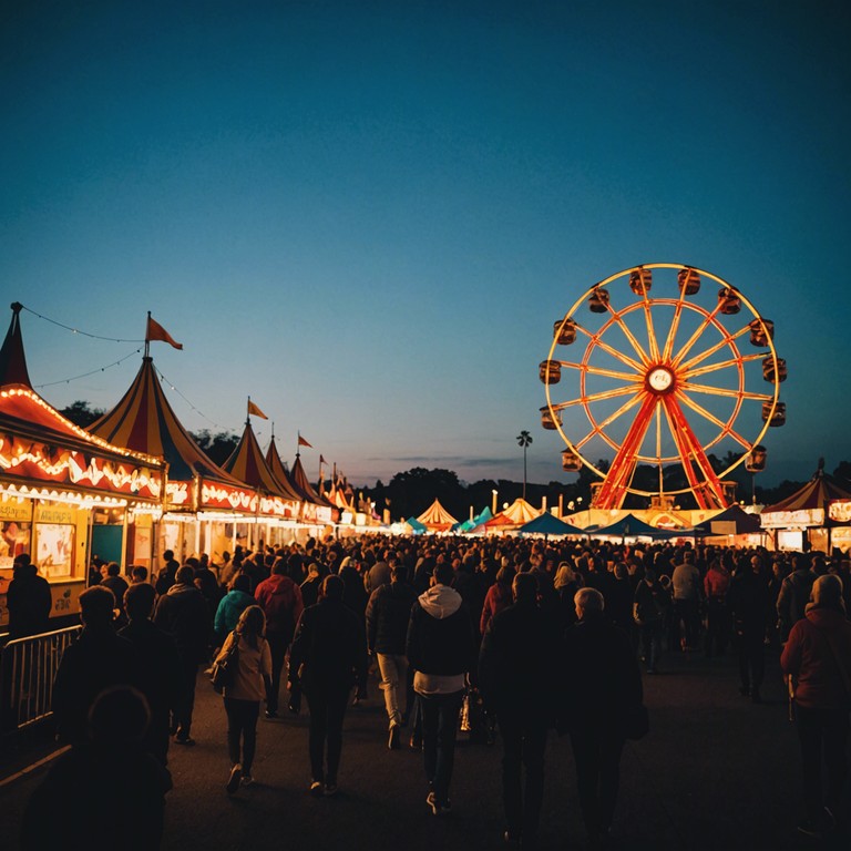 A sentimental journey expressed through a nostalgic, heartwarming melody played during a lively carnival setting. Imagery of joyous crowds, colorful lights, and a vibrant festive atmosphere fill the air as the music captures the essence of shared laughter and tender moments. The track features a complex layering of sounds that evoke a deep emotional response, managing to convey both the festive joy and the poignant undertones of fleeting moments.