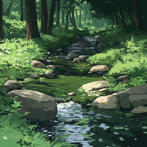 This track captures the essence of a tranquil, gently flowing stream, surrounded by the soft whispers of nature. The music builds a peaceful soundscape that mirrors the serene movements of water in a secluded brook.