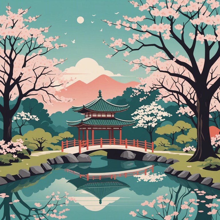 Imagine a serene scene in a japanese garden during cherry blossom season; soft, gentle melodies emulate the quiet and peaceful atmosphere, capturing the essence of spring's rejuvenation. Subtle instrumentals provide a heartwarming sense of calm and relaxation, perfect for unwinding or studying.