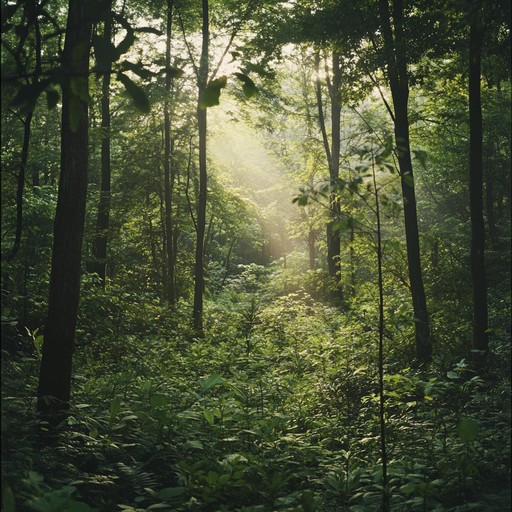 Imagine a serene journey into a luminous, ancient forest. As you wander through, each step reveals a new layer of peaceful sounds, blending shimmering chimes with the natural orchestra of the woods, composing a harmonious sanctuary where the mind finds calm.